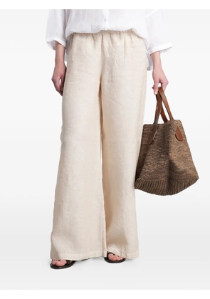 120% Lino elasticated-waist side-slit palazzo pants - Neutrals