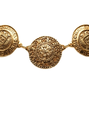CHANEL Pre-Owned 1970-1980 CC Gold Plated Cambon Medallion Necklace costume necklace