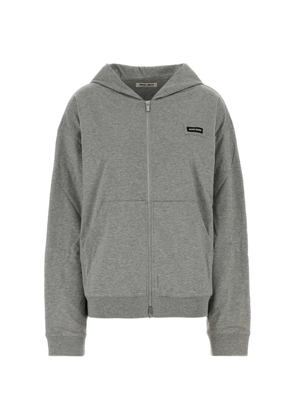 Miu Miu logo-patch zip-up hoodie - Grey