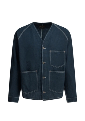 BEAMS PLUS contrast-stitch collarless jacket - Blue