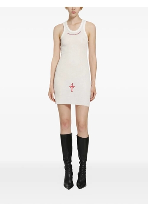 DAISY embroidered ribbed mini dress - White