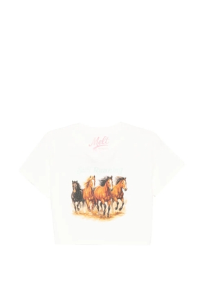 Melt horse-print cropped T-shirt - White