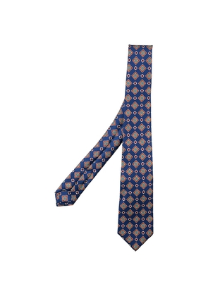 Kiton geometric-print silk tie - Blue