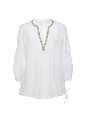 120% Lino crystal-embellished pleated shirt - White