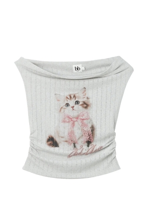 b+ab cat-print ruched T-shirt - Grey