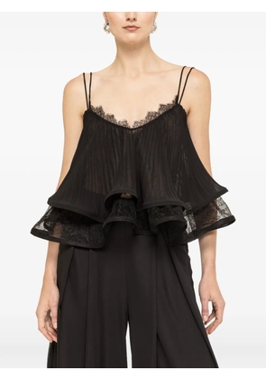 NISSA pleated lace-trim broken blouse - Black