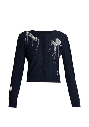 ERDEM lace-appliqué fine-knit cardigan - Blue