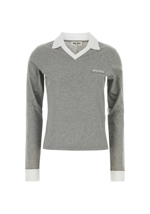 Miu Miu logo-patch polo-collar T-shirt - Grey