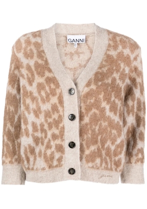 GANNI leopard-jacquard cardigan - Neutrals