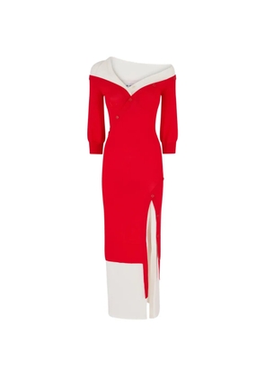 The Attico off-shoulder knitted midi dress - Red