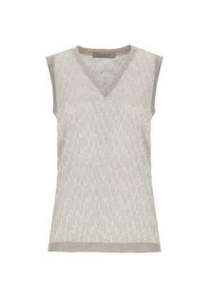 D.Exterior chevron-knit V-neck top - Grey