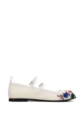 Nodaleto floral-embellished mesh ballet flats - White