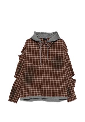 MADFRENZY check-pattern hooded shirt - Brown