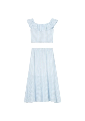 tout a coup striped ruffled jumpsuit - Blue