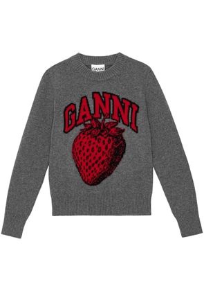 GANNI intarsia-knit logo jumper - Grey