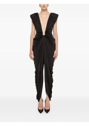 NISSA ruched plunge-neck jumpsuit - Black