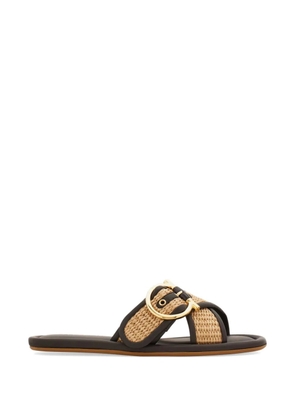 Ferragamo double strap Gancini ornament slides - Brown