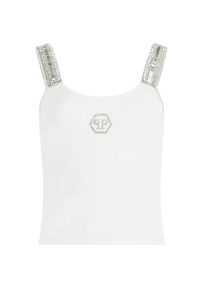 Philipp Plein rhinestone ribbed tank top - White