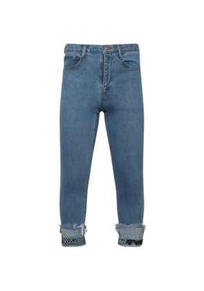 Facetasm cropped print-detail jeans - Blue