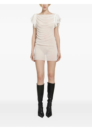 DAISY ruffled-sleeve draped mini dress - White