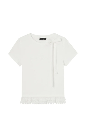 tout a coup lace-trim tie-neck T-shirt - White