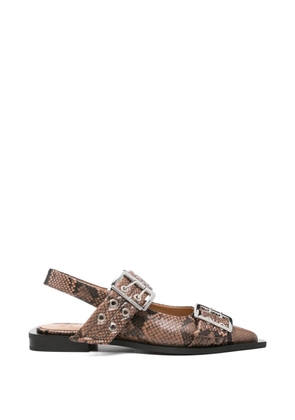 GANNI snake-effect ballet flats - Brown