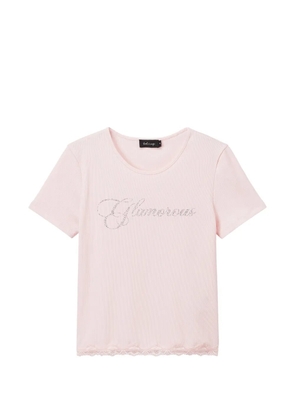 tout a coup rhinestone-embellished lace-trim T-shirt - Pink