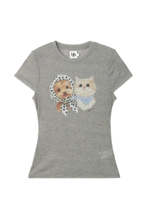 b+ab graphic-print ribbed T-shirt - Grey