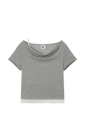 b+ab lace-trim cowl-neck T-shirt - Grey