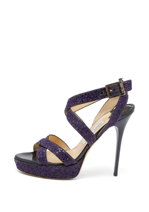 Jimmy Choo Pre-Owned 150mm glitter-detail criss-cross heeled sandals - Purple