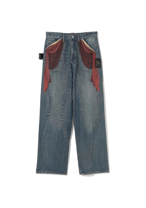 Undercover curtain-print wide-leg jeans - Blue