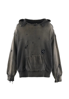 SAINT MXXXXXX distressed logo-patch hoodie - Grey