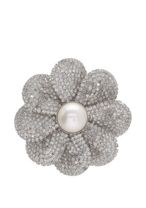 Miu Miu Pre-Owned crystal-embellished floral brooch - Silver