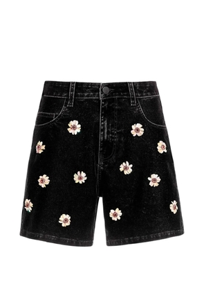 Agua Bendita Dahlia flower-embellished denim shorts - Black