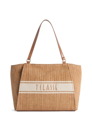 ALVIERO MARTINI 1° CLASSE raffia-effect logo-embroidered tote bag - Brown