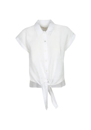 120% Lino tie-fastening short-sleeve shirt - White