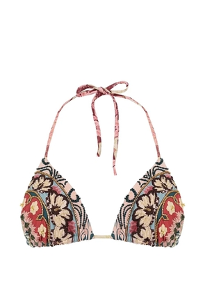 Agua Bendita Lolita floral-print embroidered bikini top - Pink