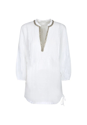 120% Lino embellished pintuck-detail top - White
