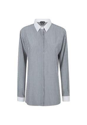 TOM FORD striped contrasting silk shirt - Blue