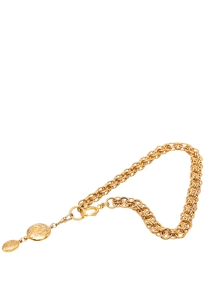 CHANEL Pre-Owned 1970-1980 Gold Plated Double Chain Mademoiselle Medallion Pendant Necklace costume necklace