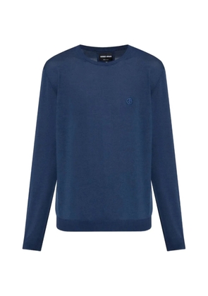 Giorgio Armani logo-embroidered crew-neck sweater - Blue