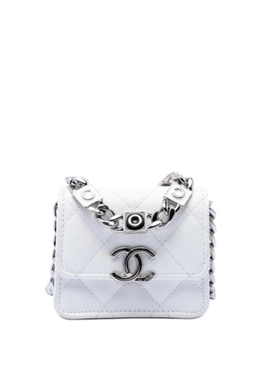 CHANEL Pre-Owned 2021 Mini Quilted Caviar Coco Enamel Strap Flap Clutch with Chain crossbody bag - White