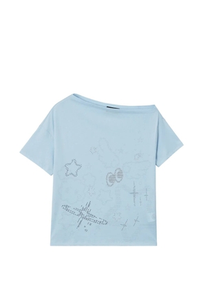 Mini Cream rhinestone-embellished asymmetric-neck cotton T-shirt - Blue