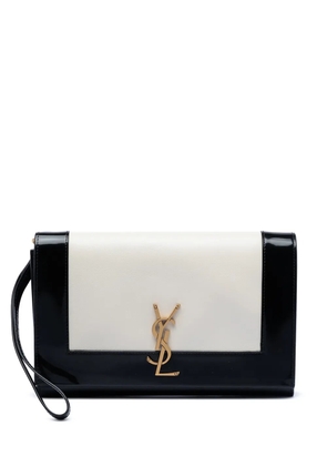 Saint Laurent Pre-Owned 2024 Brushed Leather Trimmed Lambskin Cassandre Flap Pouch clutch bag - White