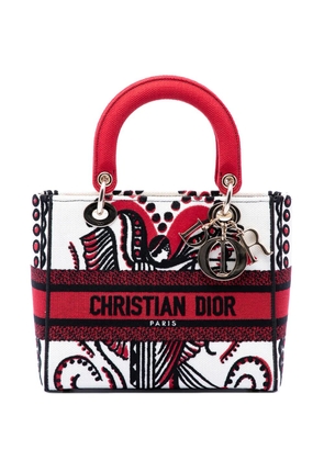 Christian Dior Pre-Owned 2021 Medium Embroidered Canvas Cupidon Lady D Lite satchel - White