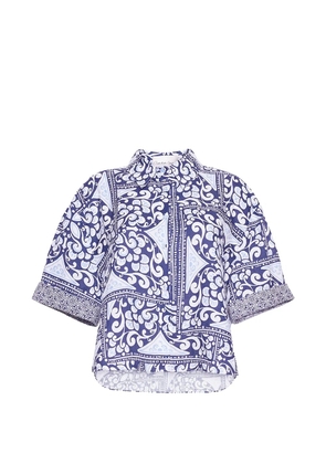 Cara Cara tile-print linen top - Blue