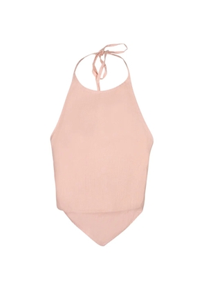120% Lino halterneck handkerchief-hem top - Pink