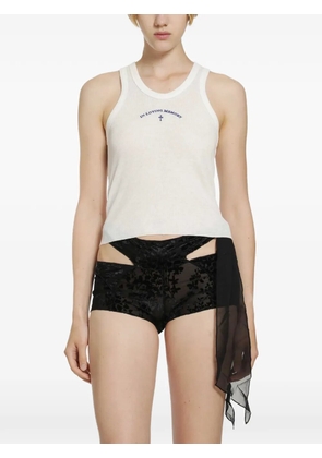 DAISY embroidered ribbed-knit tank top - White