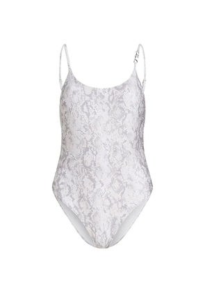 Karl Lagerfeld snake-print scoop-neck swimsuit - White