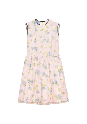 Prada pleated floral-print linen dress - Pink